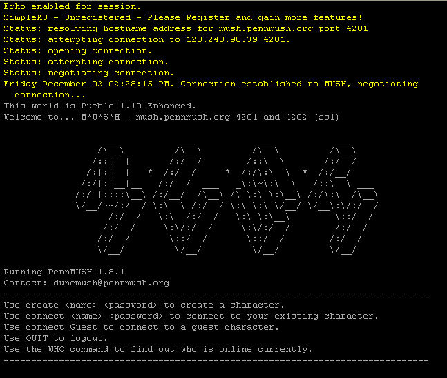 Telnetting into a MUSH